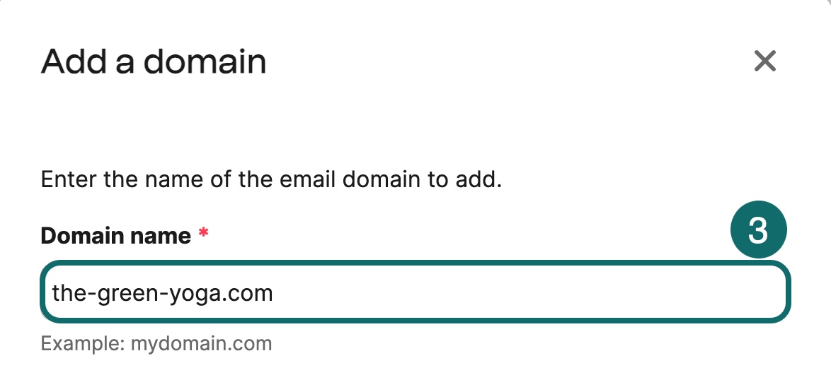 Entering the domain name in Brevo