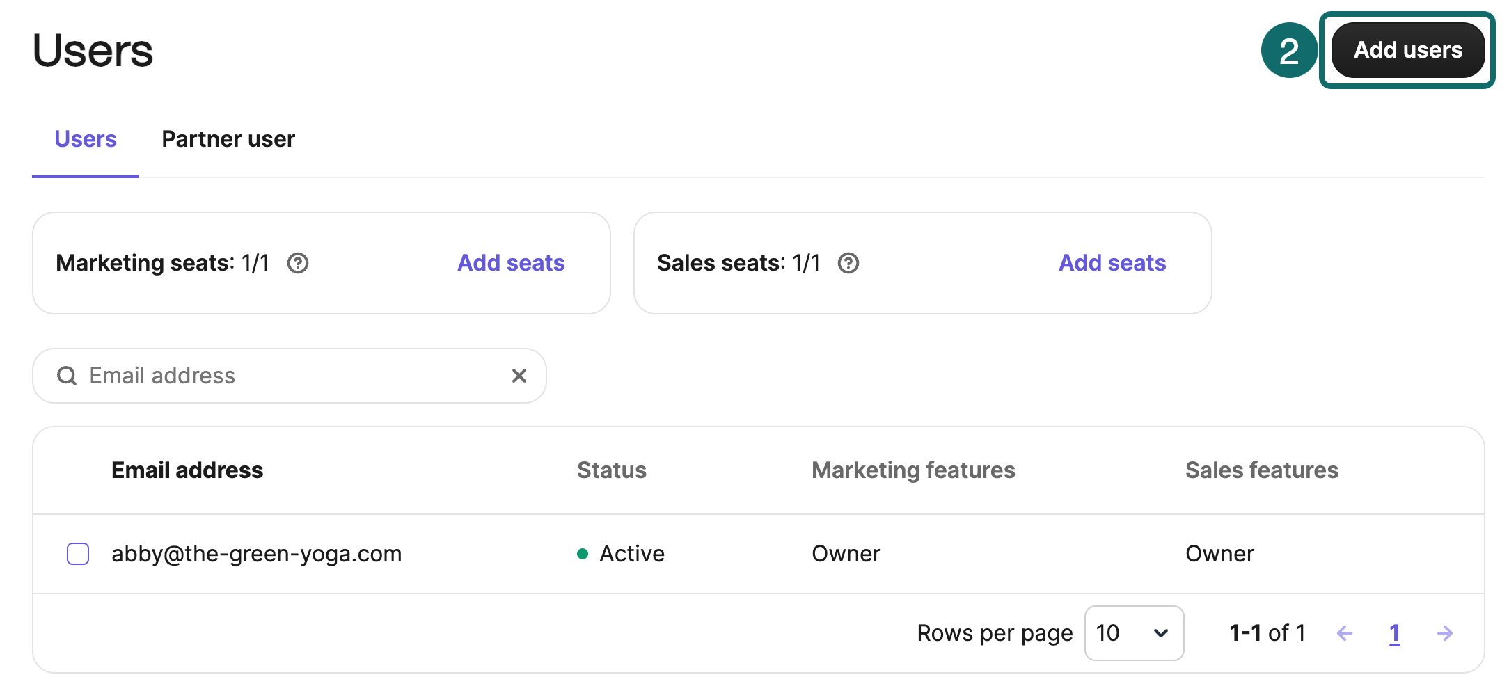 Brevo Users page with Add users
