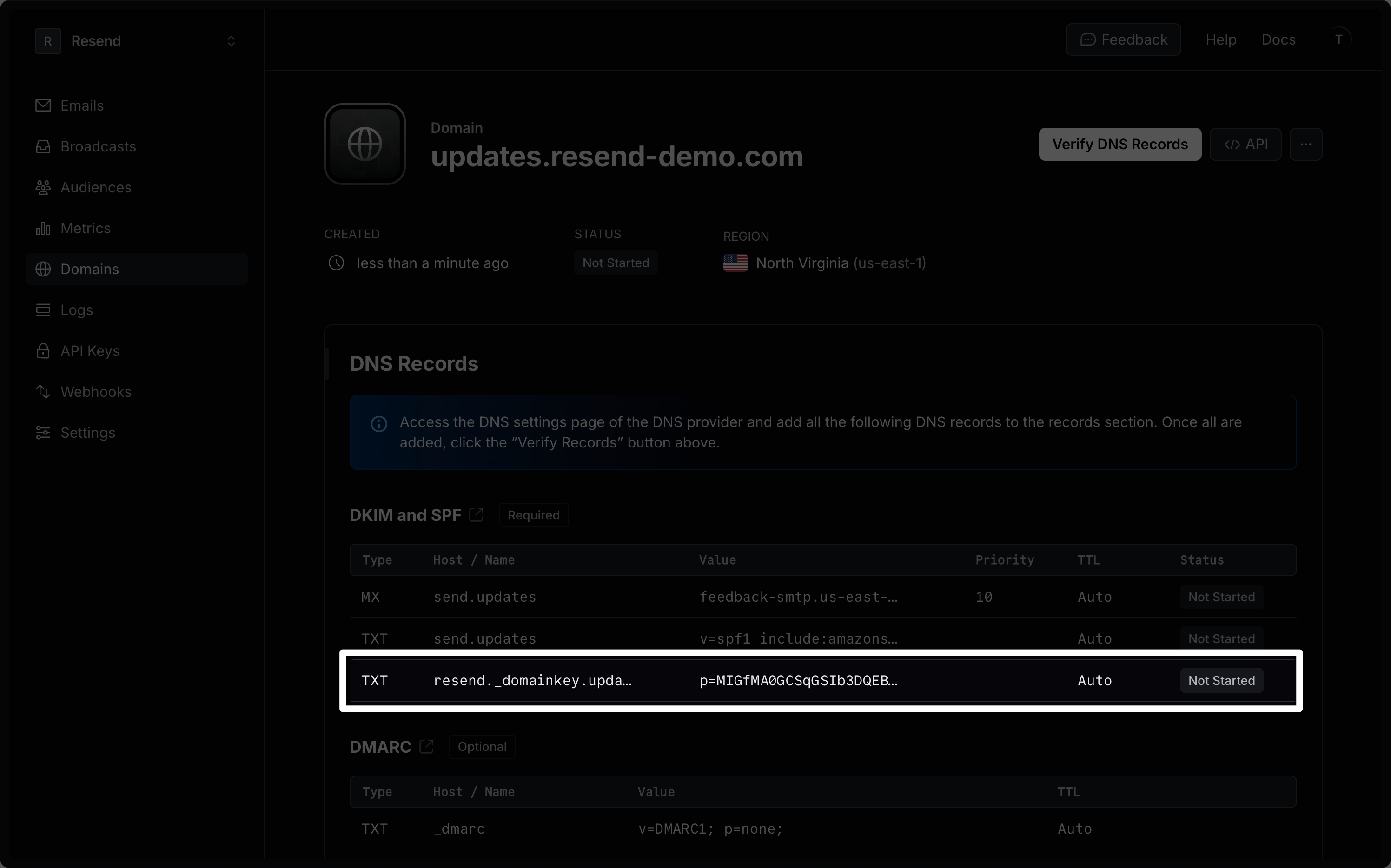 Resend DKIM record